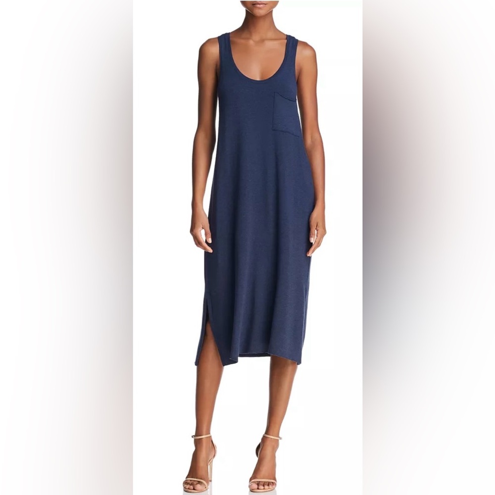 ATM Navy Blue Soft Jersey Razor Back Tank MIDI-Maxi Dress,Size-Large